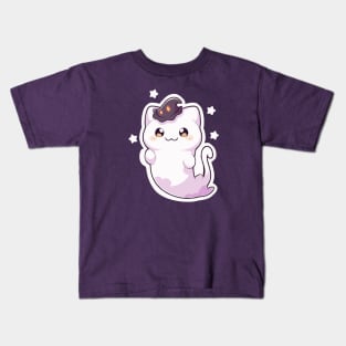 Cat ghost with hat familiar Kids T-Shirt